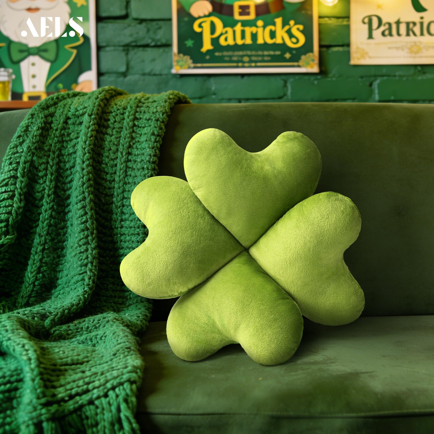 AELS Shamrock Pillow Set of 2, St. Patrick's Day Decorative Throw Pillow, 15.7" Corduroy Striped Cute Cushion for Living Room & Bedroom, Perfect for Holiday Home Decor, Irish Green