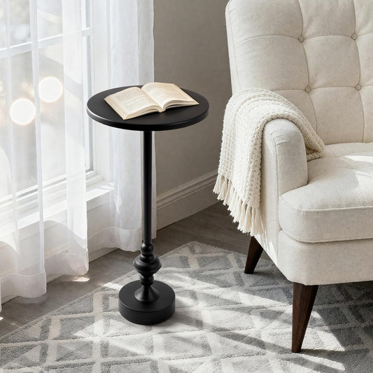 AELS Mid Century Modern Accent Drink Table, 11.8" Round Black Side Table with Metal Top and Base, Small End Table Nightstand for Living Room, Bedroom, Office, or Entryway