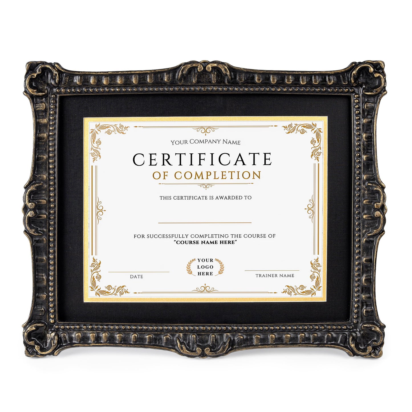 AELS 11" x 14" Diploma Frame for Wall and Tabletop Display, Vintage College Degree Document Certificate Frame with HD Glass, Fits 8.5" x 11" Certificates with Mat or 11" x 14" without Mat, Black with Gold Trim