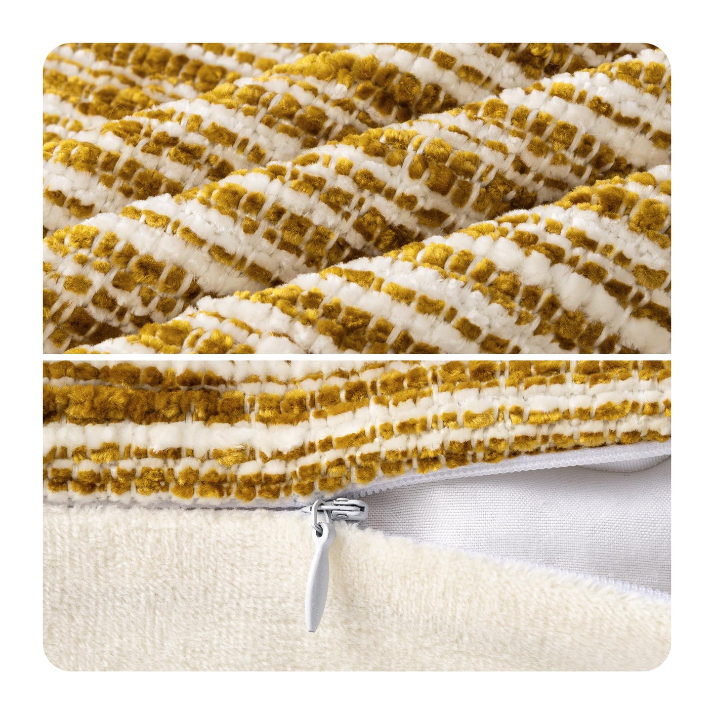 AELS 18x18 Decorative Farmhouse Throw Pillow Covers, Chenille Striped Pillow Case, Set of 2, Boho Textured Cushion Cover for Sofa Couch Living Room (Cover ONLY), Black and White