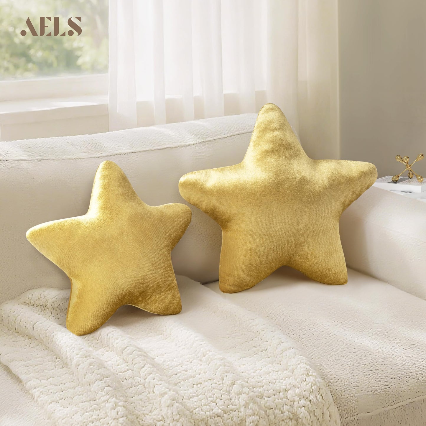 AELS Star Pillow - 19.6" Soft Velvet Star Shaped Decorative Throw Pillow for Couch, Bed, Living Room, Nursery, Home Decor Gift for Christmas, Birthday, Baby Shower, Gold