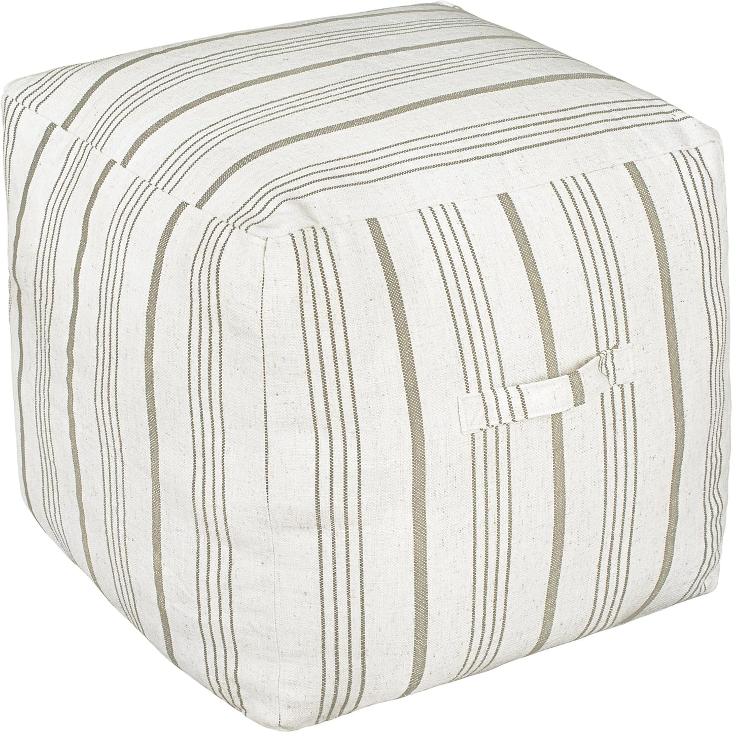 AELS Unstuffed Farmhouse Pouf Cover for Living Room, Storage Bean Bag Cubes, Off Beige & Light Brown Stripes Linen Square Ottoman Pouf Foot Rest Footstool, 18"x18"x18", Cover ONLY