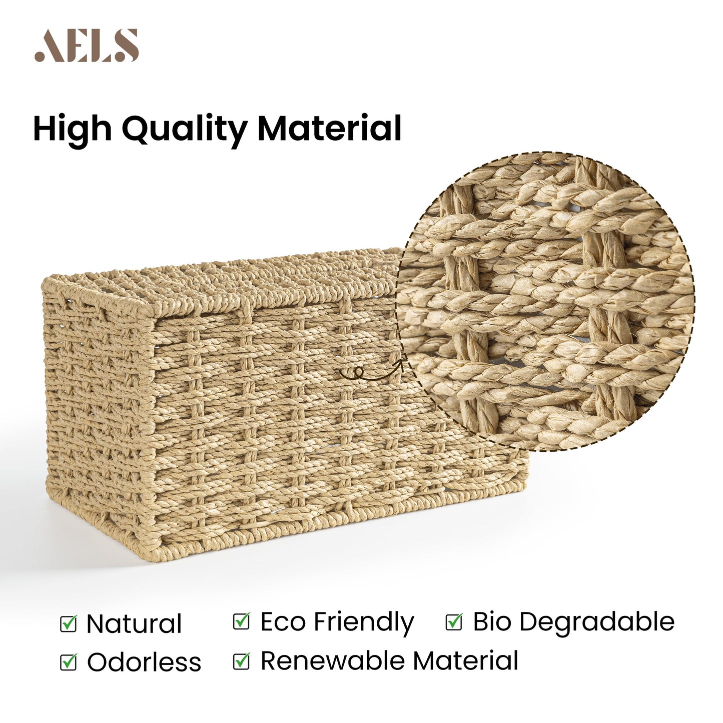 AELS Farmhouse Tissue Box Cover Square, Hand Woven Strawpaper Facial Tissue Paper Holder, Cute Tissue Box Holder Square, Boho Bathroom Decor Box for Tissues Cube Box w/Elastic Bottom, Beige