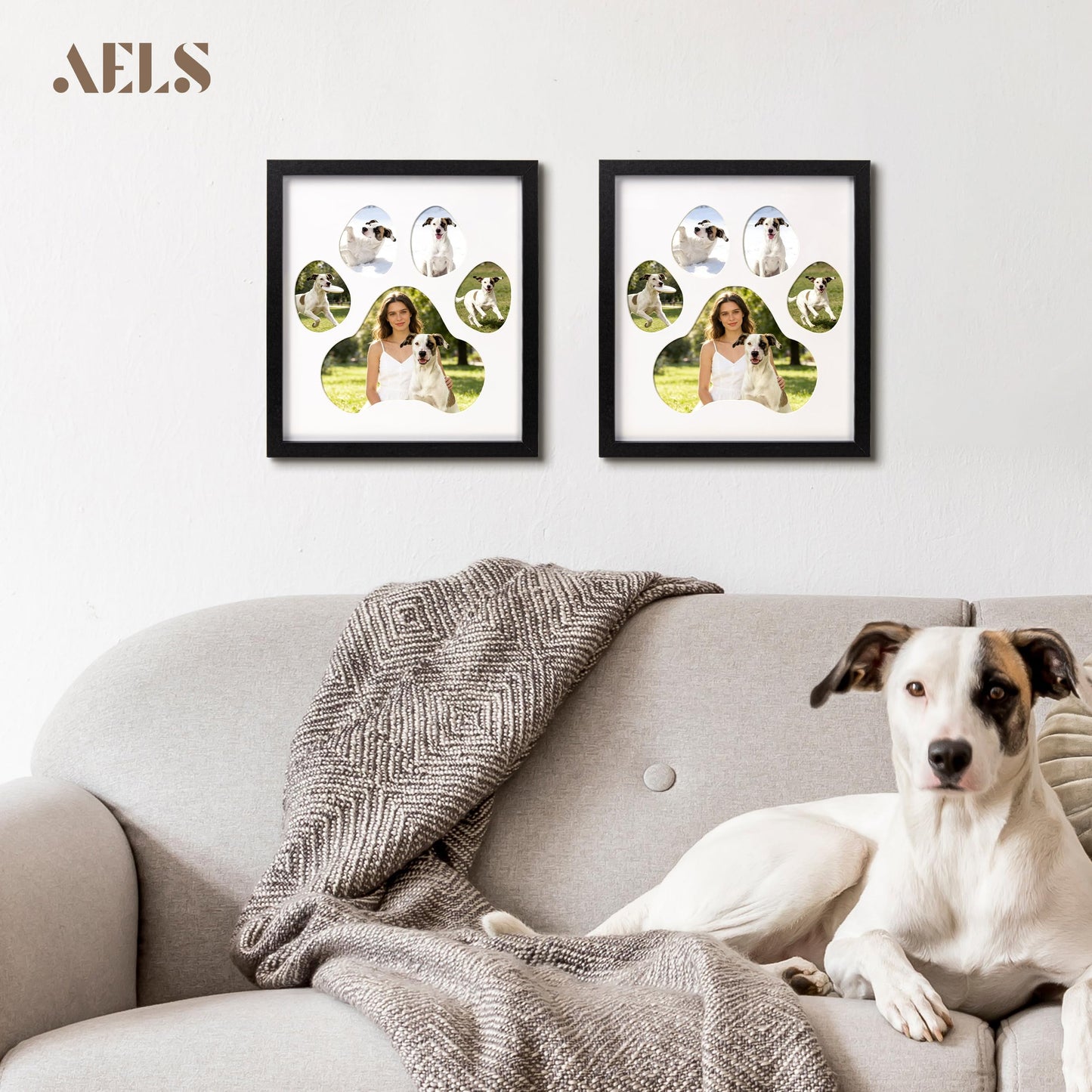 AELS Dog Paw Print Photo Collage Frame, Holds 5 Pictures of Pets & Owners, Ideal Gift for Dog Lovers Moms & Dads, Black Pet Memorial Keepsake and Wall Décor, 10.24" x 11.4"