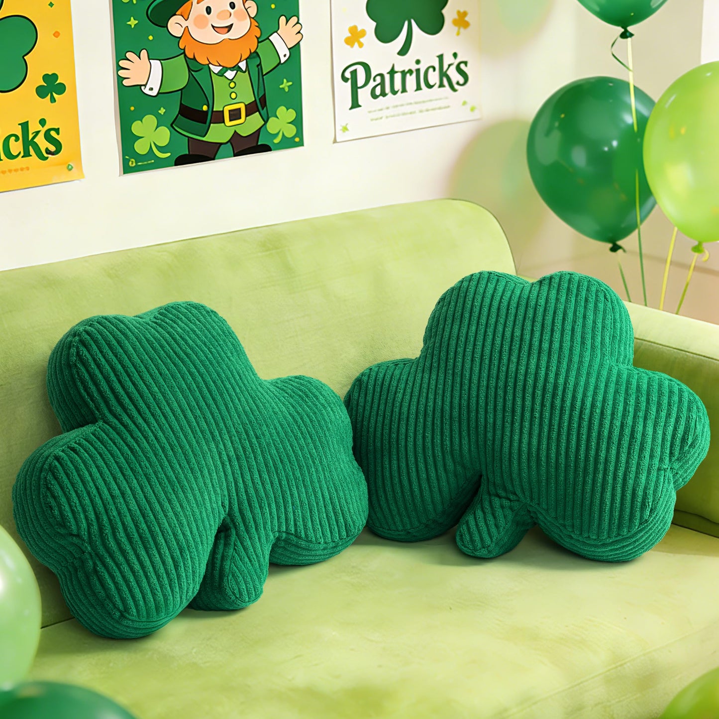 AELS Shamrock Pillow Set of 2, St. Patrick's Day Decorative Throw Pillow, 15.7" Corduroy Striped Cute Cushion for Living Room & Bedroom, Perfect for Holiday Home Decor, Irish Green