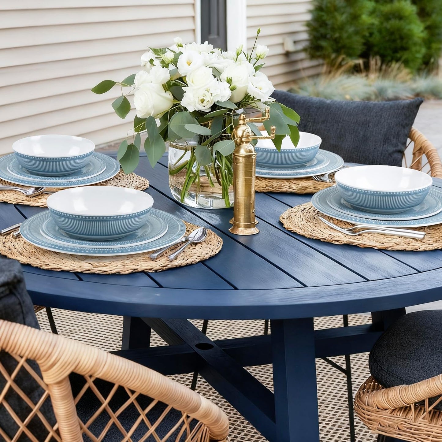 AELS Melamine Dinnerware Set of 12 Pcs, Dinner Dishes Set for Indoor and Outdoor Use, Melamine Plates and Bowls Set for 4, Dishwasher Safe, Lightweight Unbreakable, BPA Free, Blue