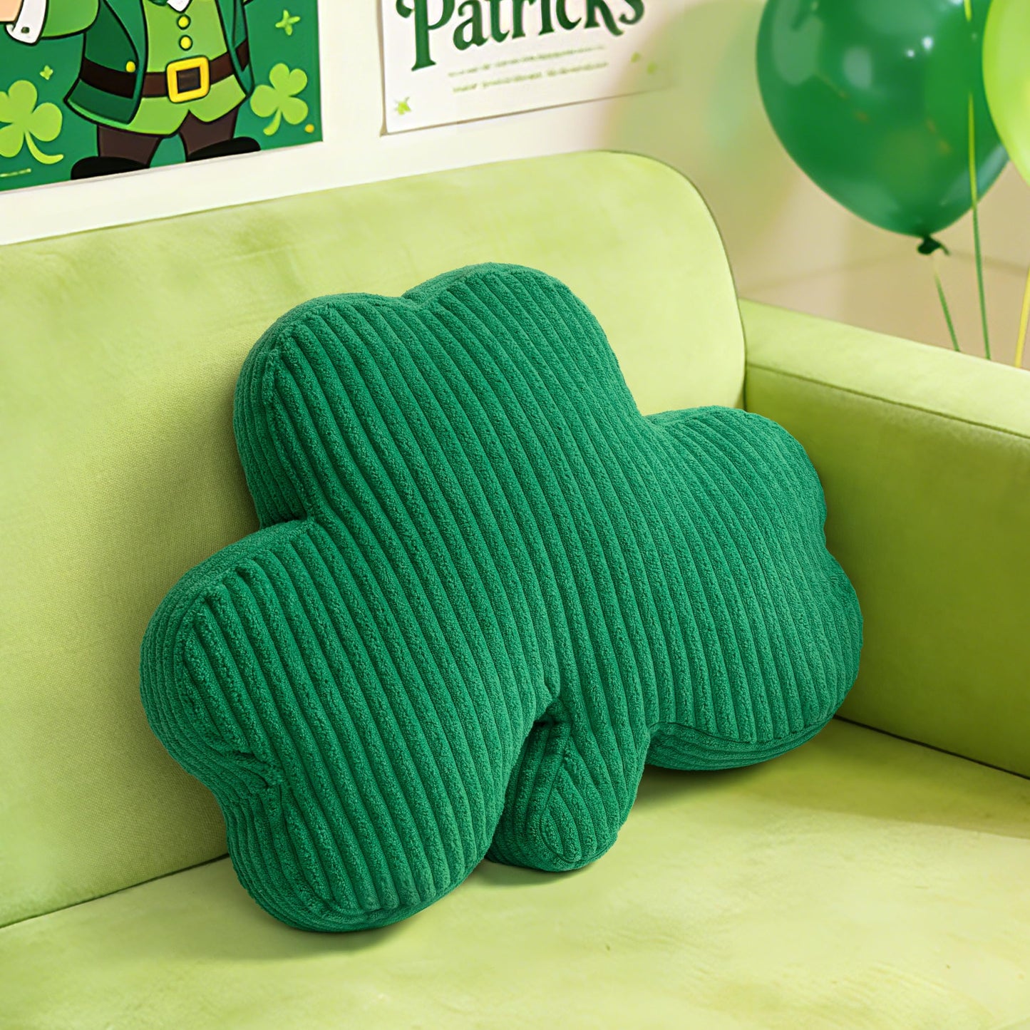 AELS Shamrock Pillow Set of 2, St. Patrick's Day Decorative Throw Pillow, 15.7" Corduroy Striped Cute Cushion for Living Room & Bedroom, Perfect for Holiday Home Decor, Irish Green