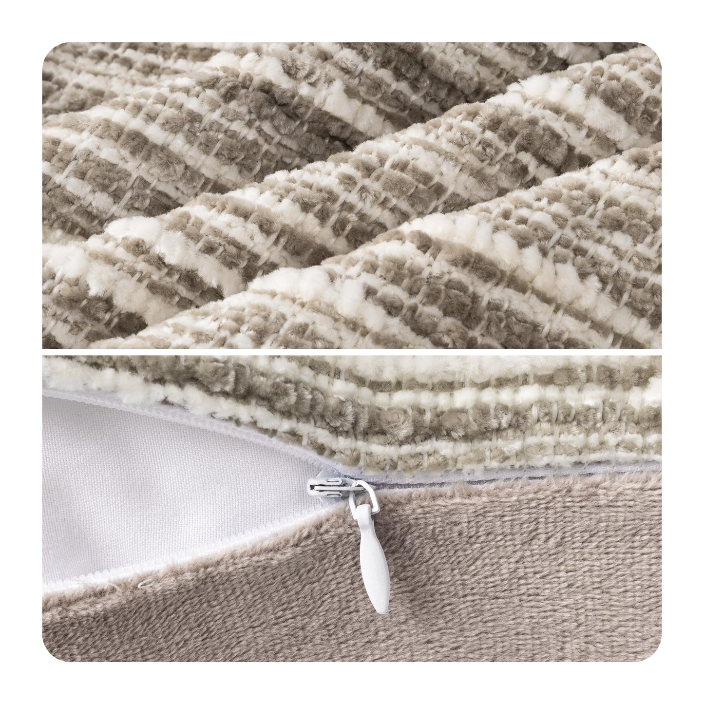 AELS 18x18 Decorative Farmhouse Throw Pillow Covers, Chenille Striped Pillow Case, Set of 2, Boho Textured Cushion Cover for Sofa Couch Living Room (Cover ONLY), Black and White