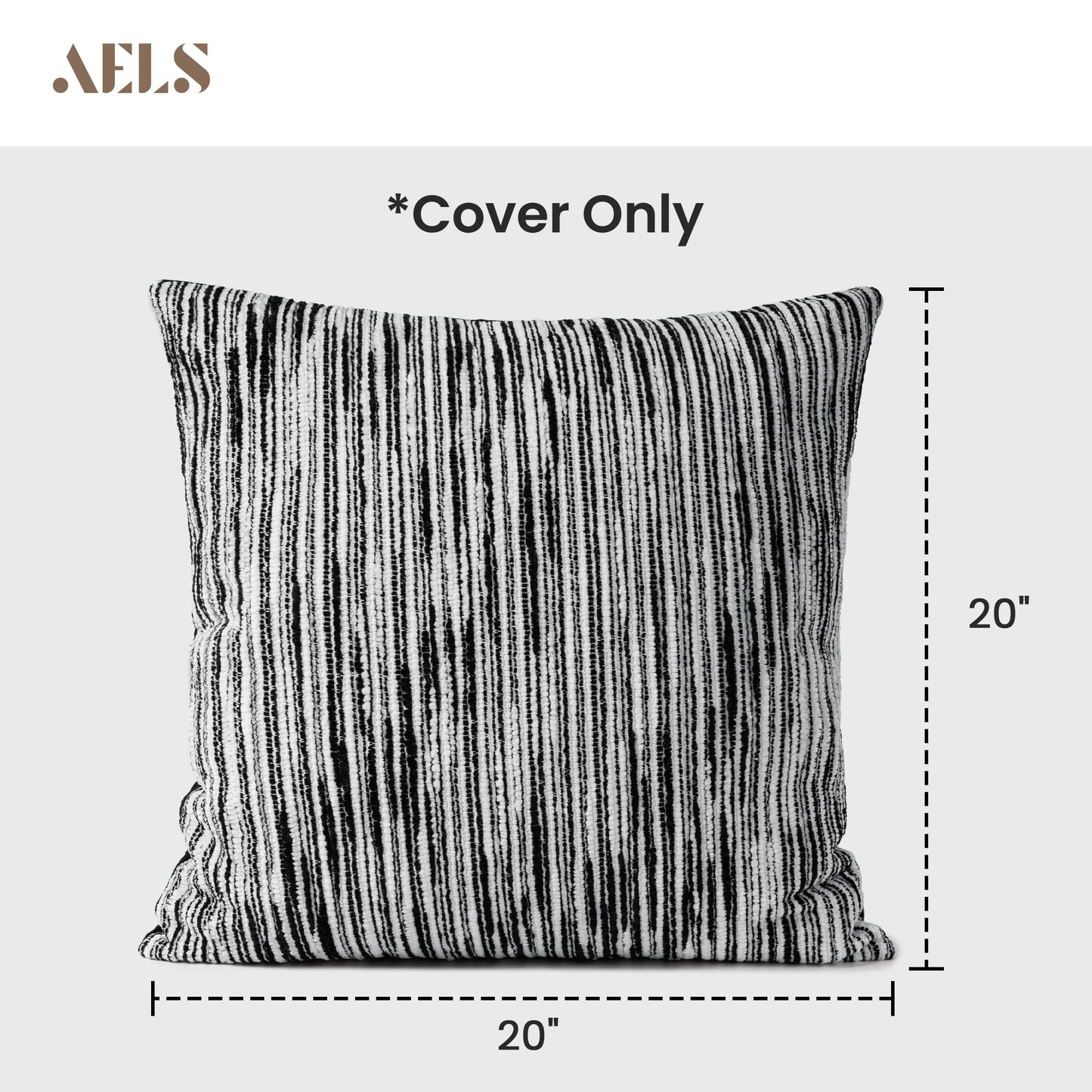 AELS 18x18 Decorative Farmhouse Throw Pillow Covers, Chenille Striped Pillow Case, Set of 2, Boho Textured Cushion Cover for Sofa Couch Living Room (Cover ONLY), Black and White