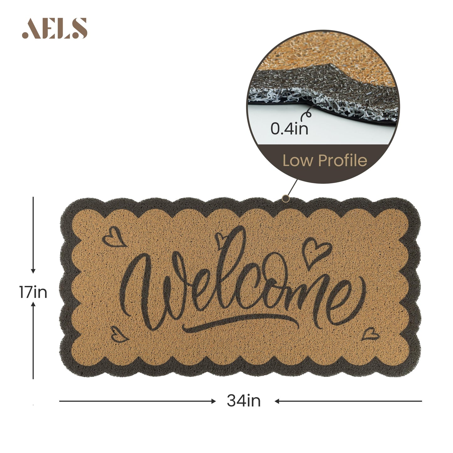 AELS 31.7" x 17" Outdoor Welcome Mat, Dirt Trapper Front Door Mat, Low Profile Entryway Rug, Small Garage Door Mat, Half Circle Door Mat Indoor, Easy to Clean Door Mat Waterproof, Sage Green