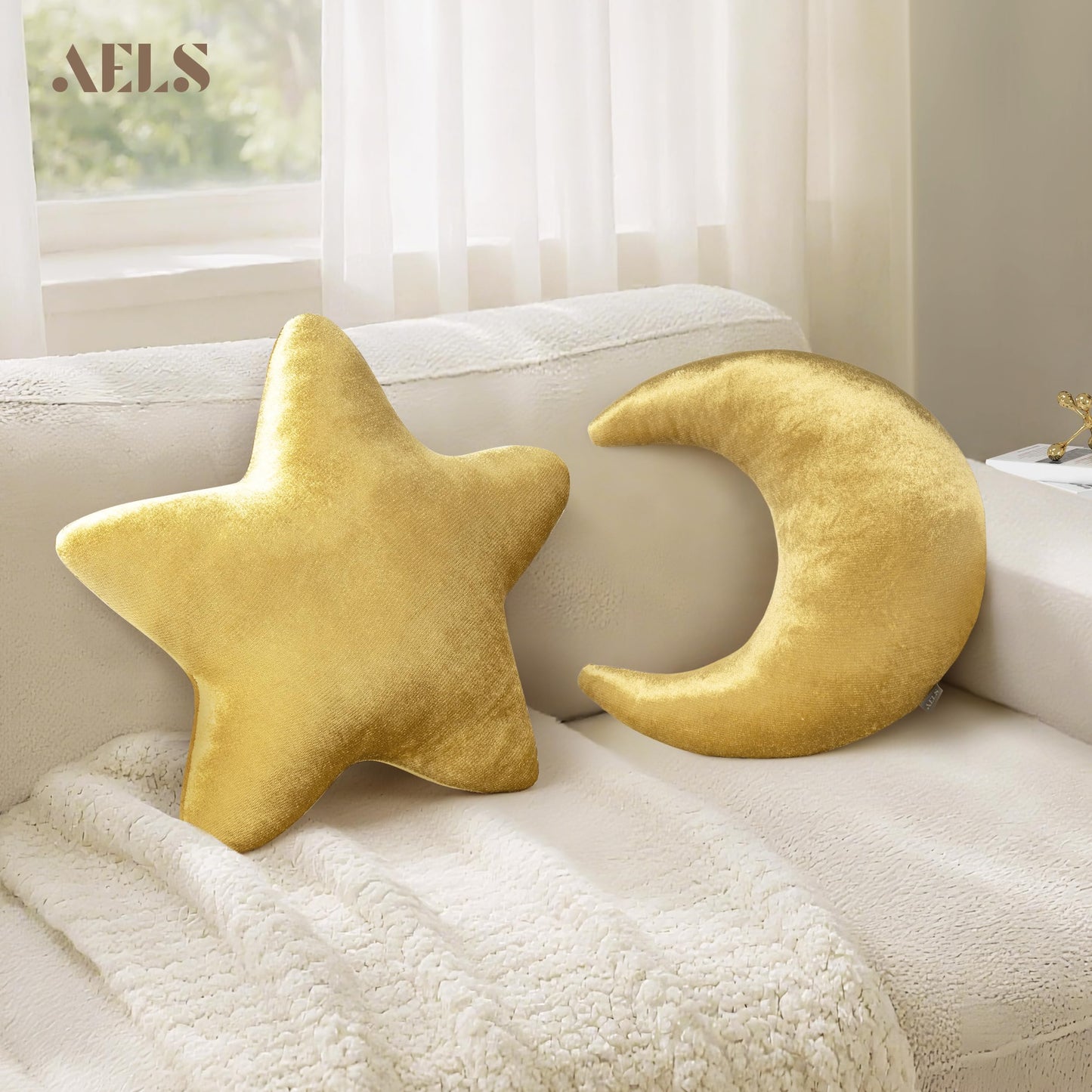 AELS Star Pillow - 19.6" Soft Velvet Star Shaped Decorative Throw Pillow for Couch, Bed, Living Room, Nursery, Home Decor Gift for Christmas, Birthday, Baby Shower, Gold