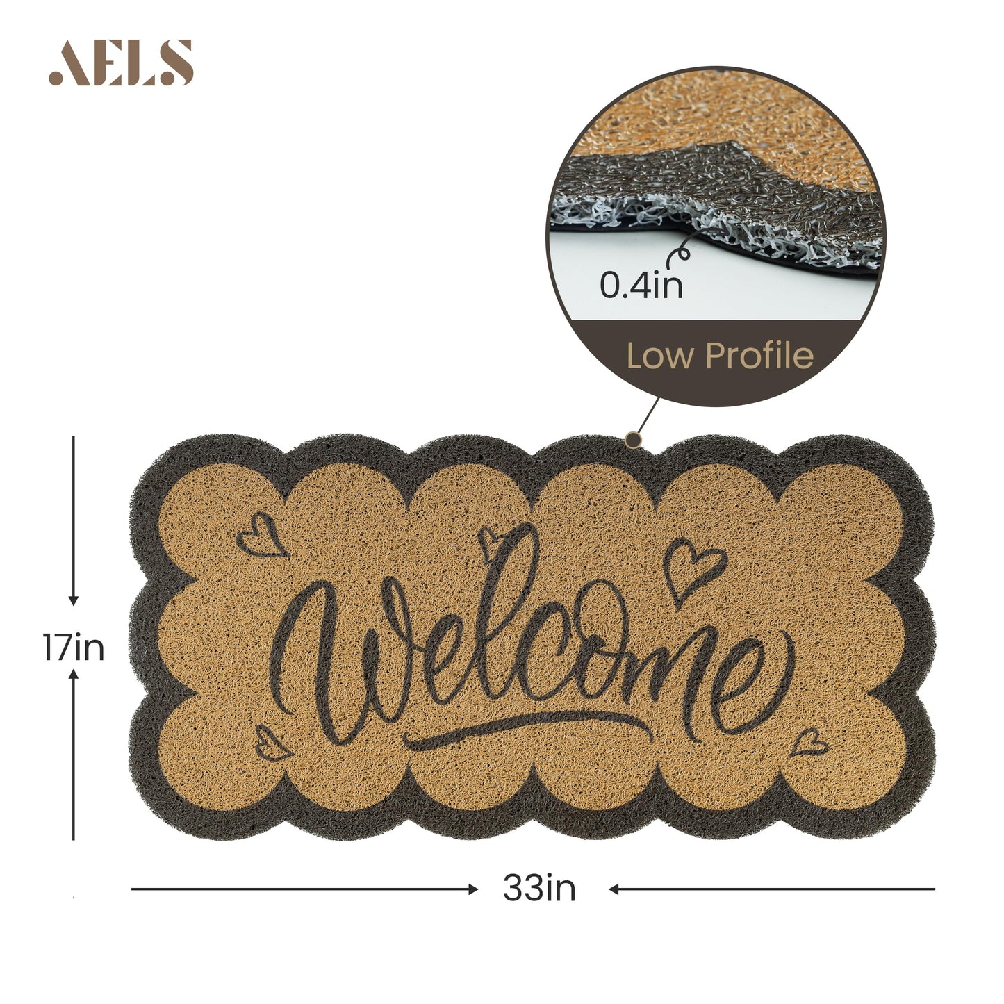 AELS 31.7" x 17" Outdoor Welcome Mat, Dirt Trapper Front Door Mat, Low Profile Entryway Rug, Small Garage Door Mat, Half Circle Door Mat Indoor, Easy to Clean Door Mat Waterproof, Sage Green