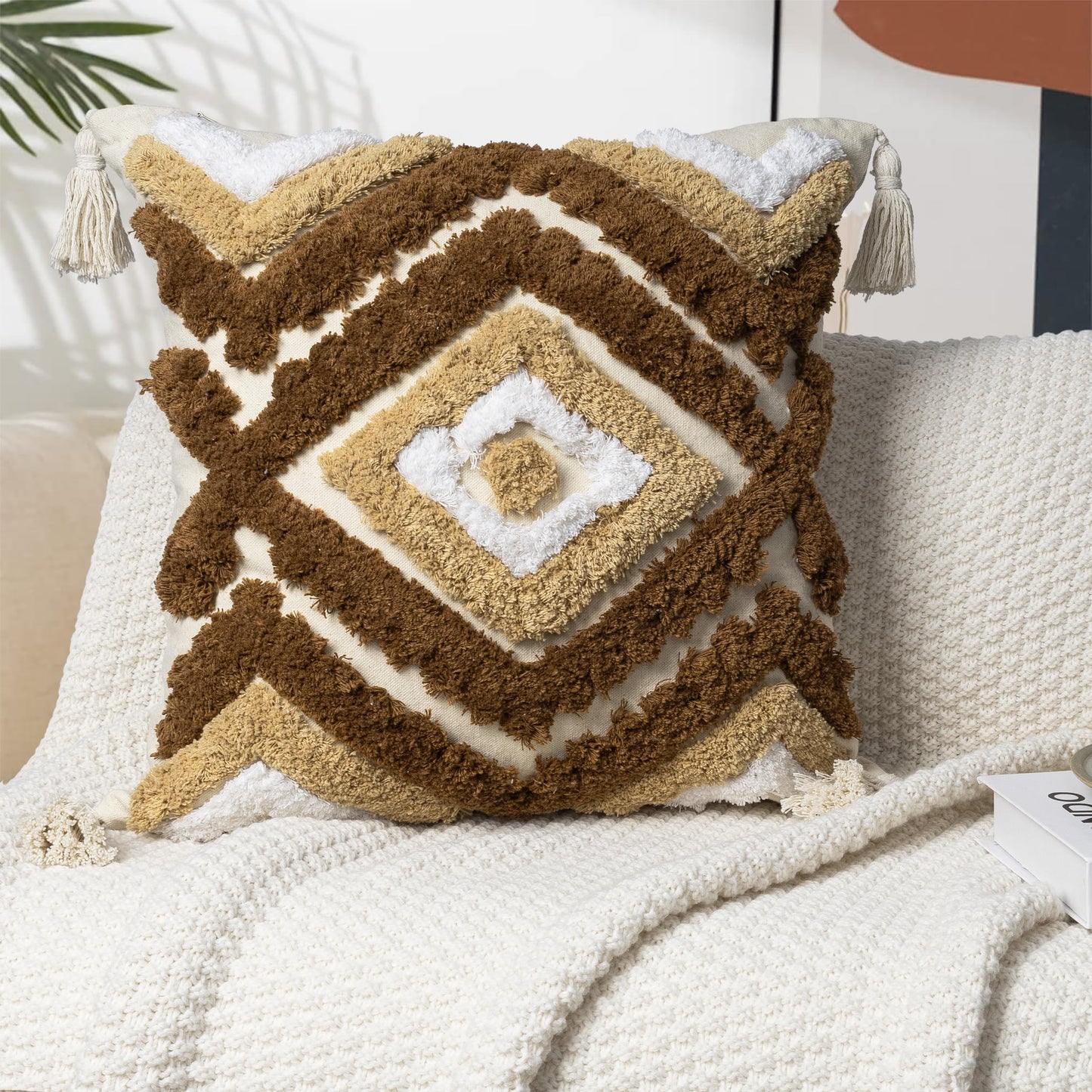 AELS Boho Decorative Textured Throw Pillow Covers 18x18, Modern Abstract Mid Century Pillow Case, Farmhouse Neutral Cushion Case for Bed Couch Sofa, Ombre Light Brown