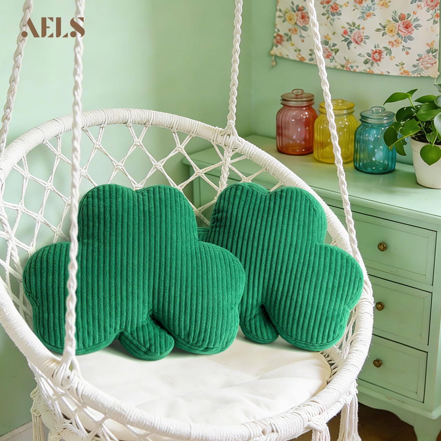 AELS Shamrock Pillow Set of 2, St. Patrick's Day Decorative Throw Pillow, 15.7" Corduroy Striped Cute Cushion for Living Room & Bedroom, Perfect for Holiday Home Decor, Irish Green