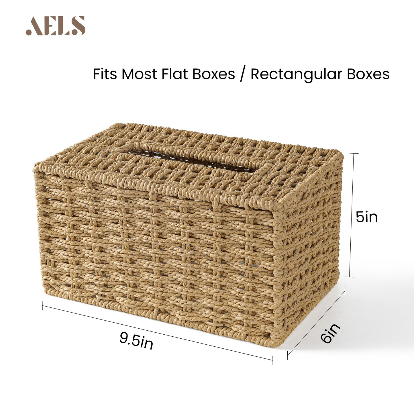 AELS Farmhouse Tissue Box Cover Square, Hand Woven Strawpaper Facial Tissue Paper Holder, Cute Tissue Box Holder Square, Boho Bathroom Decor Box for Tissues Cube Box w/Elastic Bottom, Beige