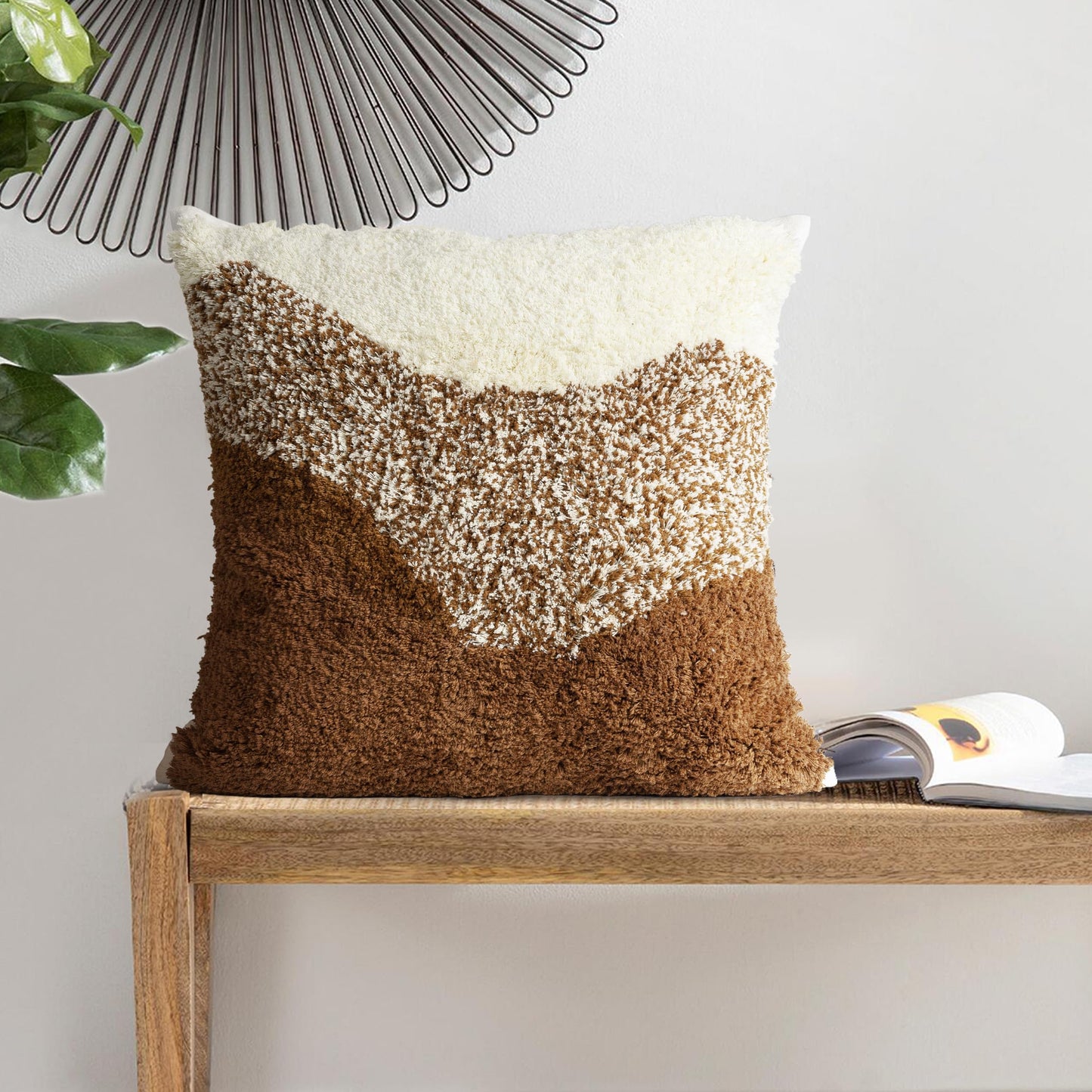 AELS Boho Decorative Textured Throw Pillow Covers 18x18, Modern Abstract Mid Century Pillow Case, Farmhouse Neutral Cushion Case for Bed Couch Sofa, Ombre Light Brown