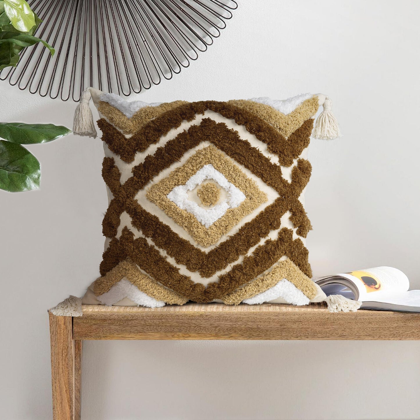 AELS Boho Decorative Textured Throw Pillow Covers 18x18, Modern Abstract Mid Century Pillow Case, Farmhouse Neutral Cushion Case for Bed Couch Sofa, Ombre Light Brown