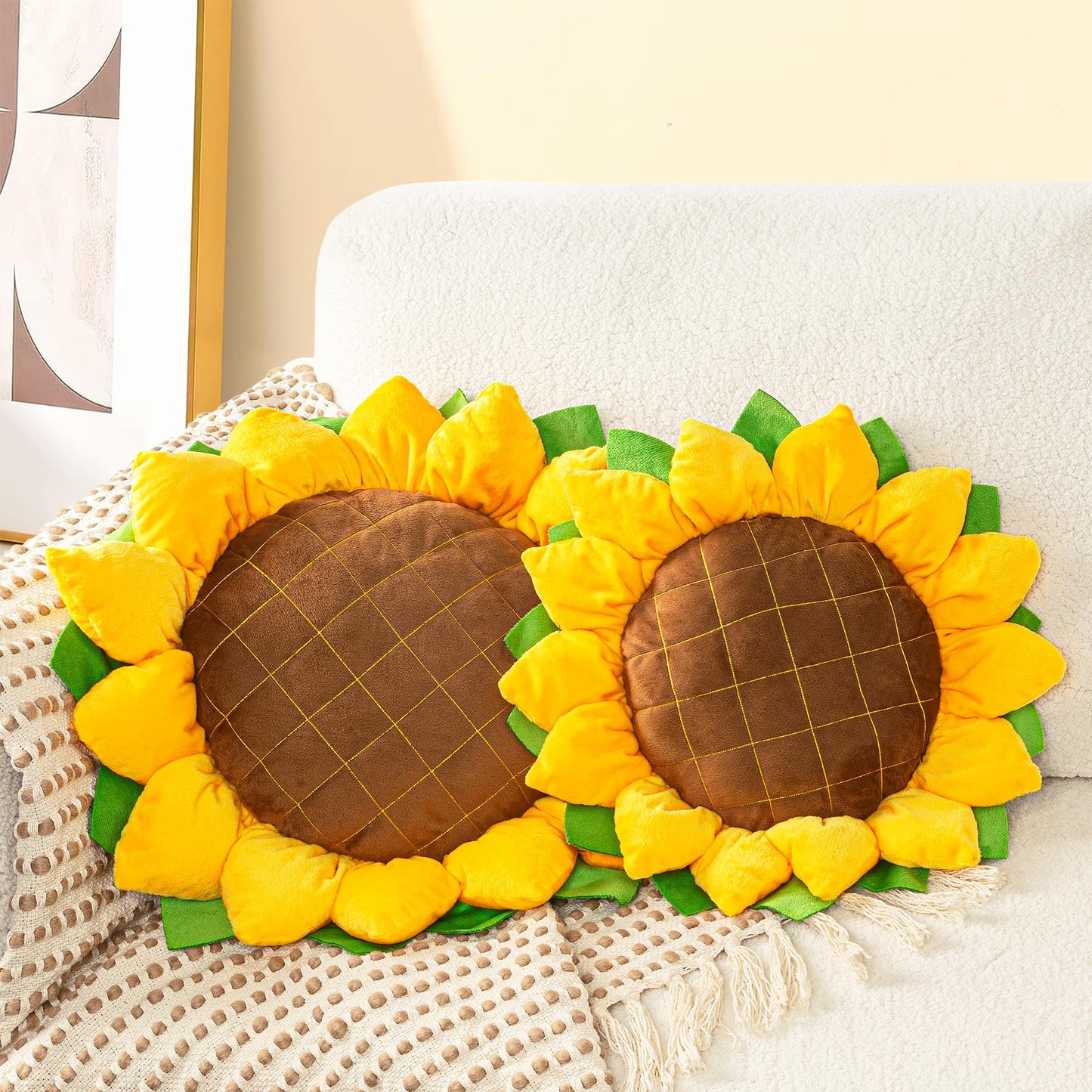 AELS 20.4" Sunflower Pillow, 3D Decorative Throw Pillow, Cute Sunflower Decor for Plant Lover, Sofa Couch Living Room Bedroom Nursery Decor, Yellow