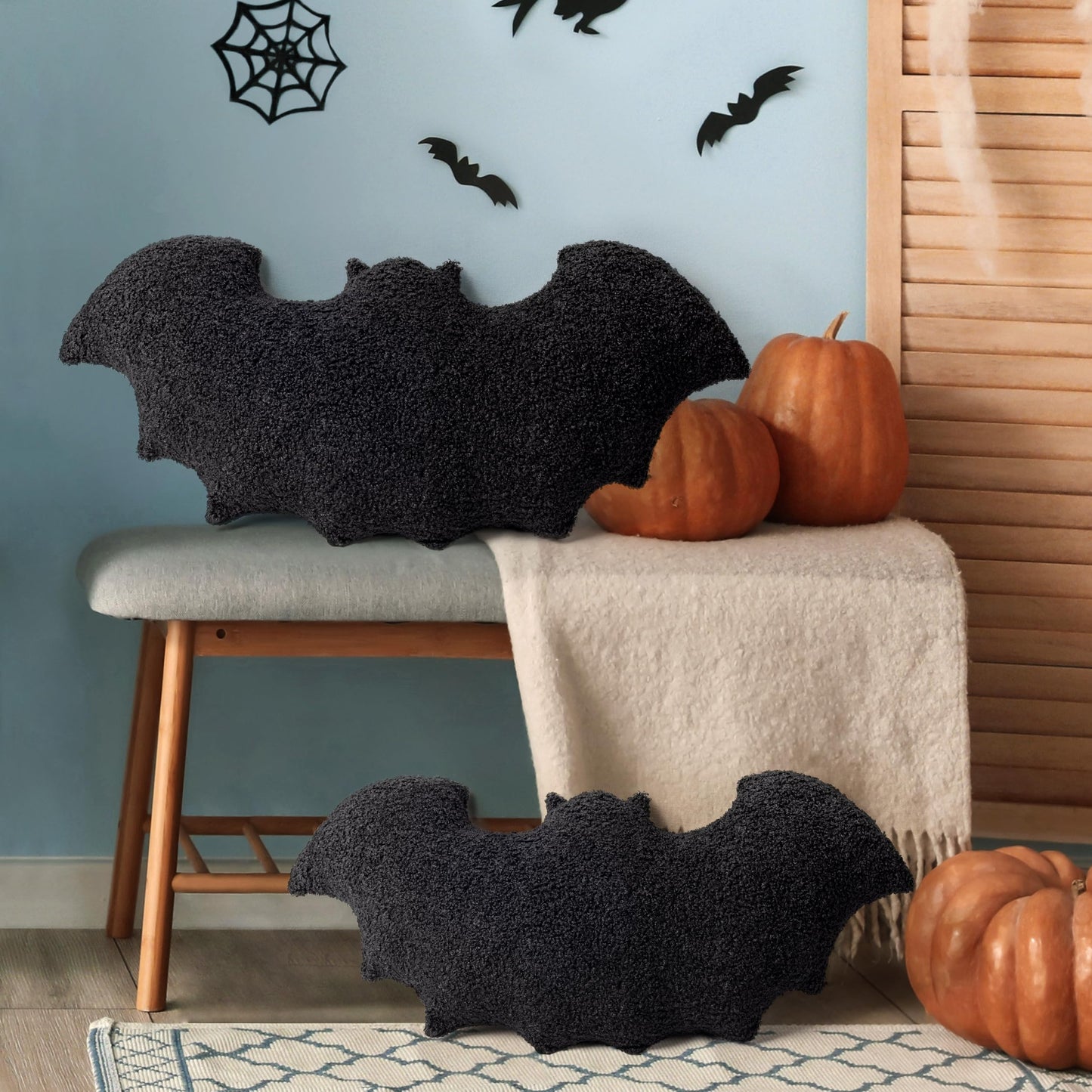 AELS Bat Pillow Set of 2, 23.6"&19.6" Bats Plush Pillow, Halloween Pillows for Holiday Party Home, Halloween Decorations for Living Room Bedroom, Black