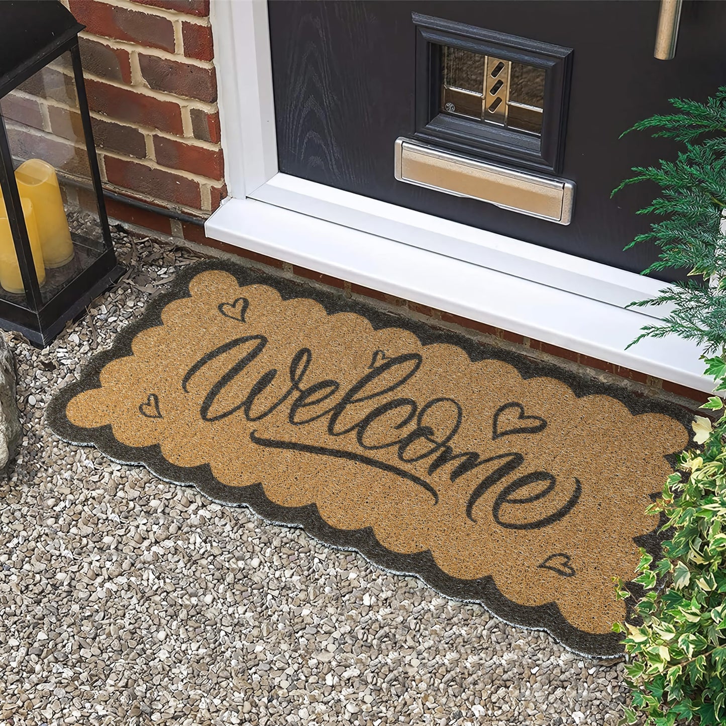 AELS 31.7" x 17" Outdoor Welcome Mat, Dirt Trapper Front Door Mat, Low Profile Entryway Rug, Small Garage Door Mat, Half Circle Door Mat Indoor, Easy to Clean Door Mat Waterproof, Sage Green