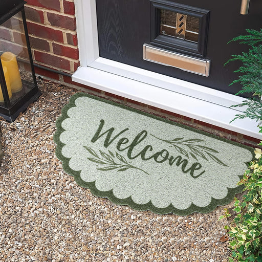 AELS 31.7" x 17" Outdoor Welcome Mat, Dirt Trapper Front Door Mat, Low Profile Entryway Rug, Small Garage Door Mat, Half Circle Door Mat Indoor, Easy to Clean Door Mat Waterproof, Sage Green