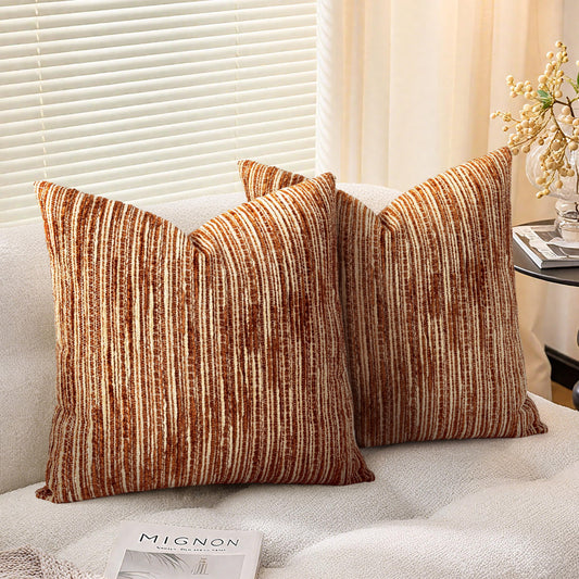 AELS 18x18 Decorative Farmhouse Throw Pillow Covers, Chenille Striped Pillow Case, Set of 2, Boho Textured Cushion Cover for Sofa Couch Living Room (Cover ONLY), Black and White