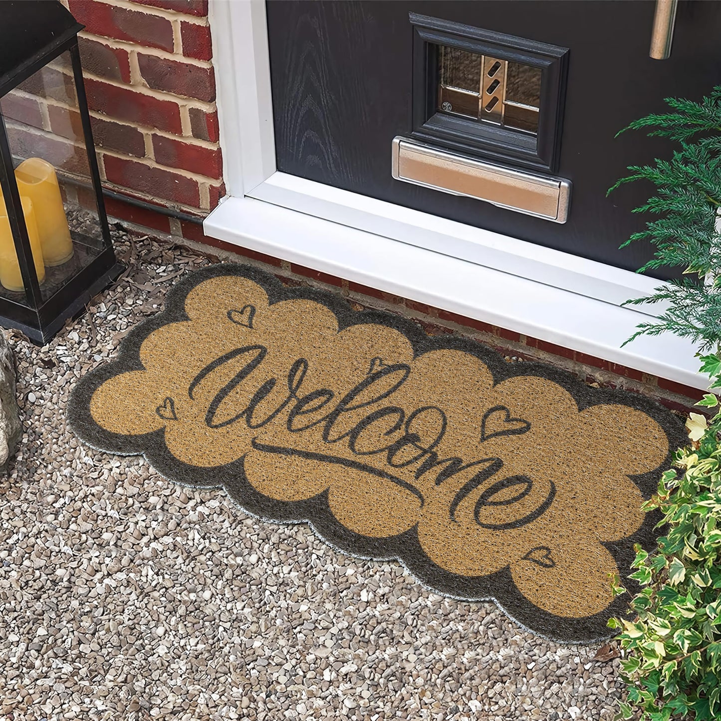 AELS 31.7" x 17" Outdoor Welcome Mat, Dirt Trapper Front Door Mat, Low Profile Entryway Rug, Small Garage Door Mat, Half Circle Door Mat Indoor, Easy to Clean Door Mat Waterproof, Sage Green