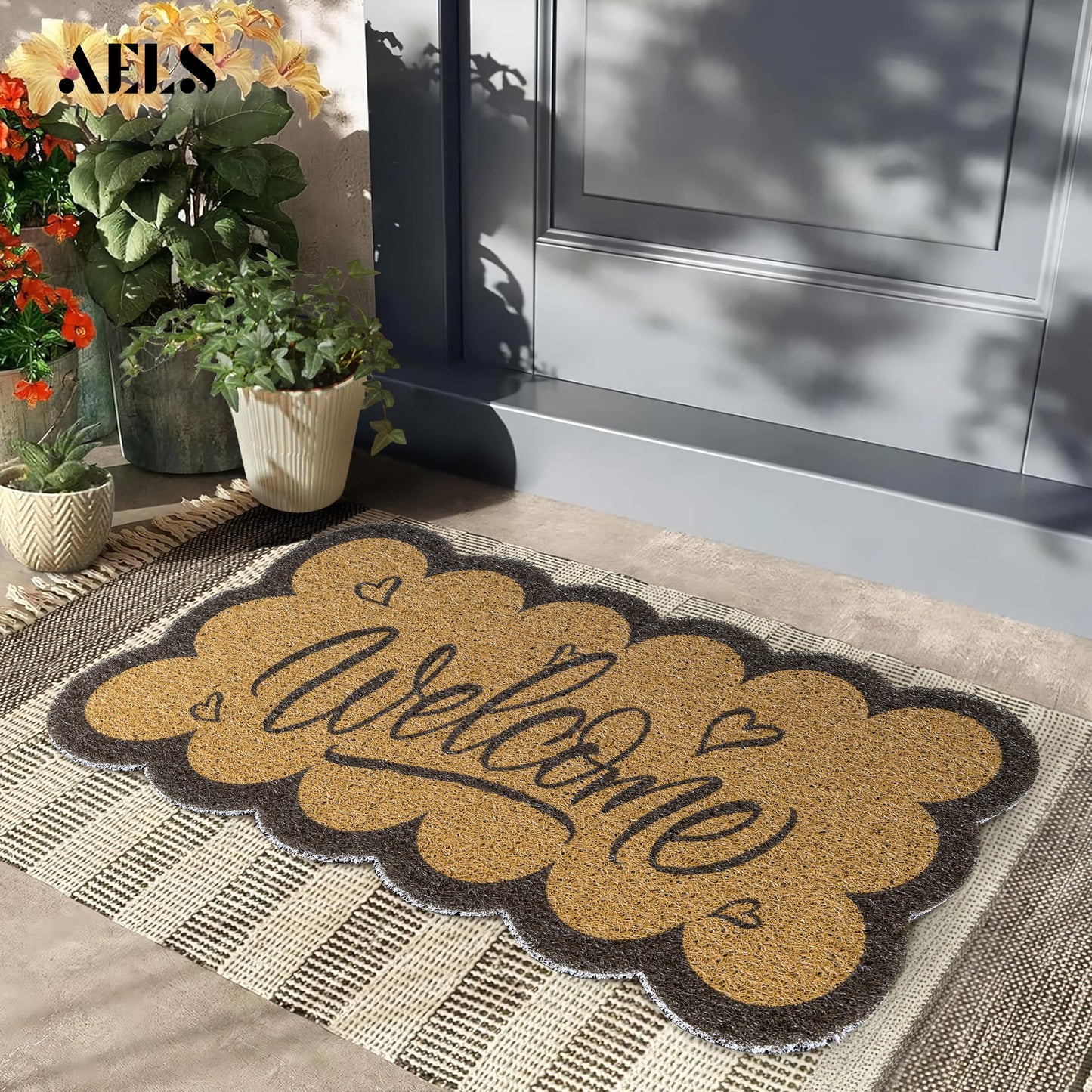 AELS 31.7" x 17" Outdoor Welcome Mat, Dirt Trapper Front Door Mat, Low Profile Entryway Rug, Small Garage Door Mat, Half Circle Door Mat Indoor, Easy to Clean Door Mat Waterproof, Sage Green