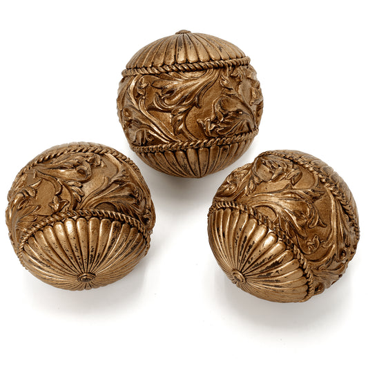 AELS 4" Vintage Decorative Balls Orbs, Set of 3 Decorative Spheres for Bowls and Trays, Antique Dining Table Centerpieces, Home Decor for Living Rooms, Dining Room, Coffee Table, Bronze Gold