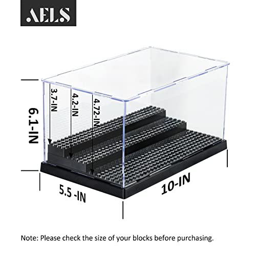 AELS 3-Level Acrylic Display Case, Dustproof Showcase for Collection Bricks Blocks Toys Models Minifigures Building, Clear, Removable, Black