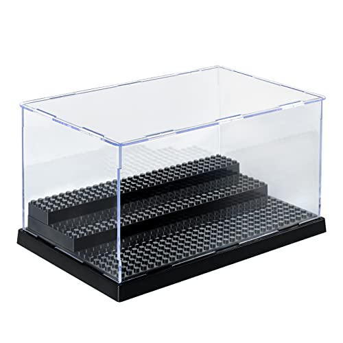 AELS 3-Level Acrylic Display Case, Dustproof Showcase for Collection Bricks Blocks Toys Models Minifigures Building, Clear, Removable, Black