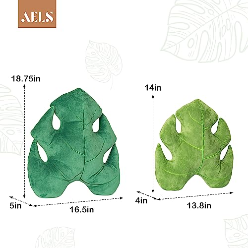 AELS Set of 2 3D Leaves Decorative Throw Pillows, 18"& 14" Monstera Deliciosa Plush Pillow Set for Plant Lovers Garden Lovers, Living Room Bedroom Nursery Decor, Light Green & Dark Green