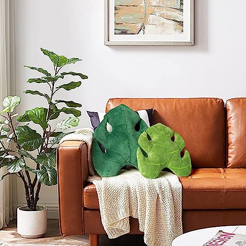 AELS Set of 2 3D Leaves Decorative Throw Pillows, 18"& 14" Monstera Deliciosa Plush Pillow Set for Plant Lovers Garden Lovers, Living Room Bedroom Nursery Decor, Light Green & Dark Green