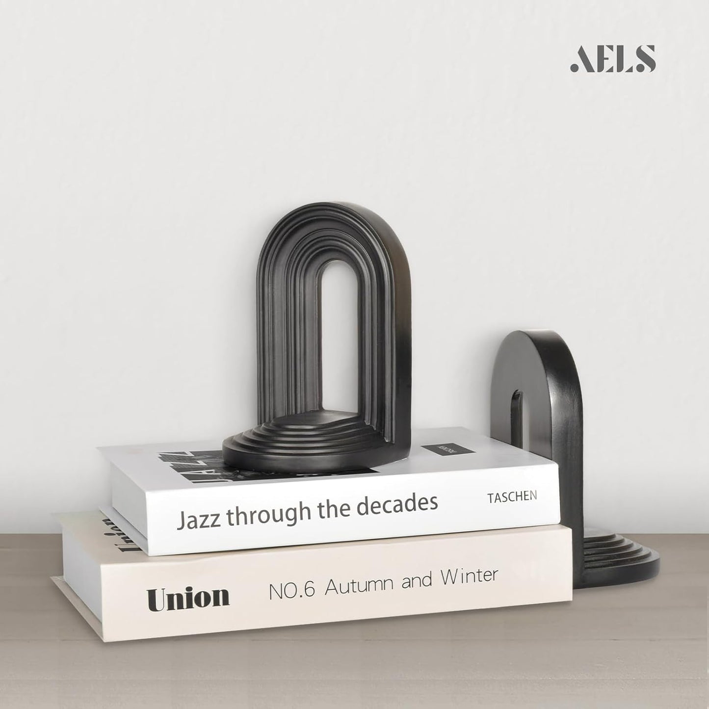 AELS Mordern Bookends , Mid Century Arch Heavy Duty Book Ends, Unique Decorative Bookend Supports for Shelves, Office Desktop Book Stand, Stopper for Books/Movies/CD,Thanksgiving, Black