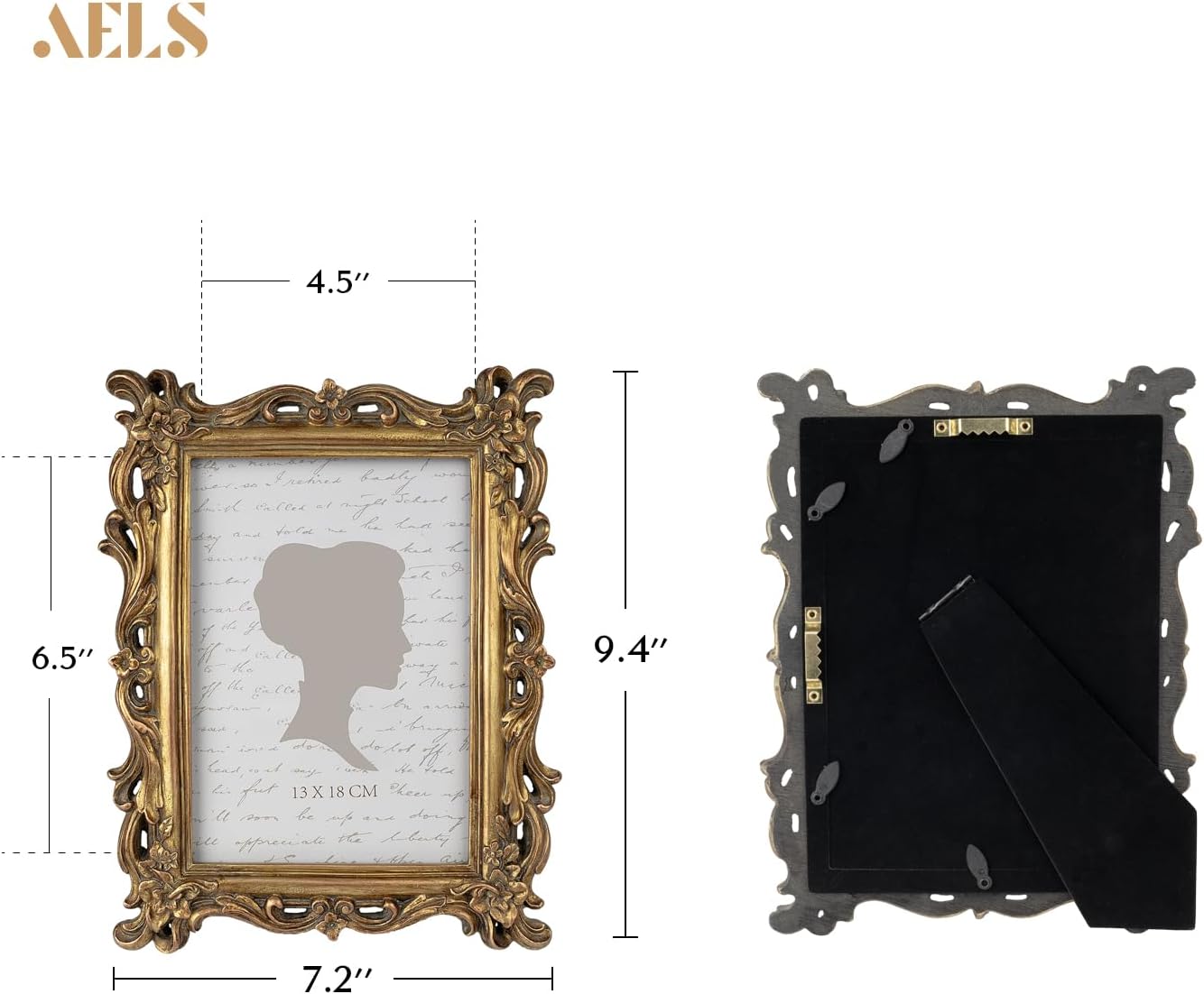 AELS 5x7 Inch Vintage Picture Frame, Elegant Antique Photo Frames with Glass Front, Photo Display, Tabletop Wall Hanging, Gift Ideas, Bronze Gold Waves