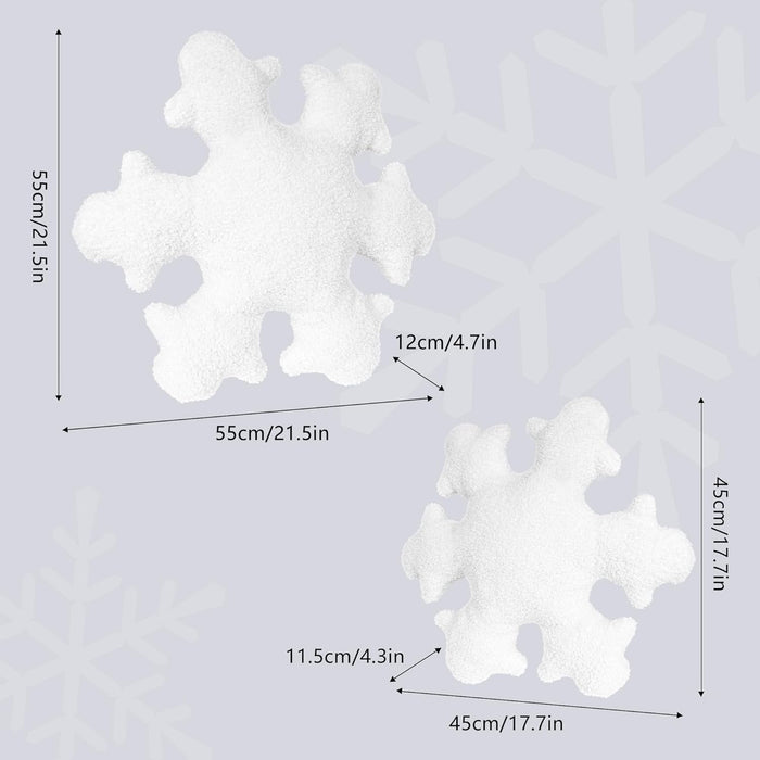 AELS Set of 2 3D Snowflake Christmas Decorative Throw Pillows, 21.6"& 17.7" Cute Winter Faux Fur Plush Pillow Set, Living Room Bedroom Nursery Decor, White Christmas Decoration, Snow White