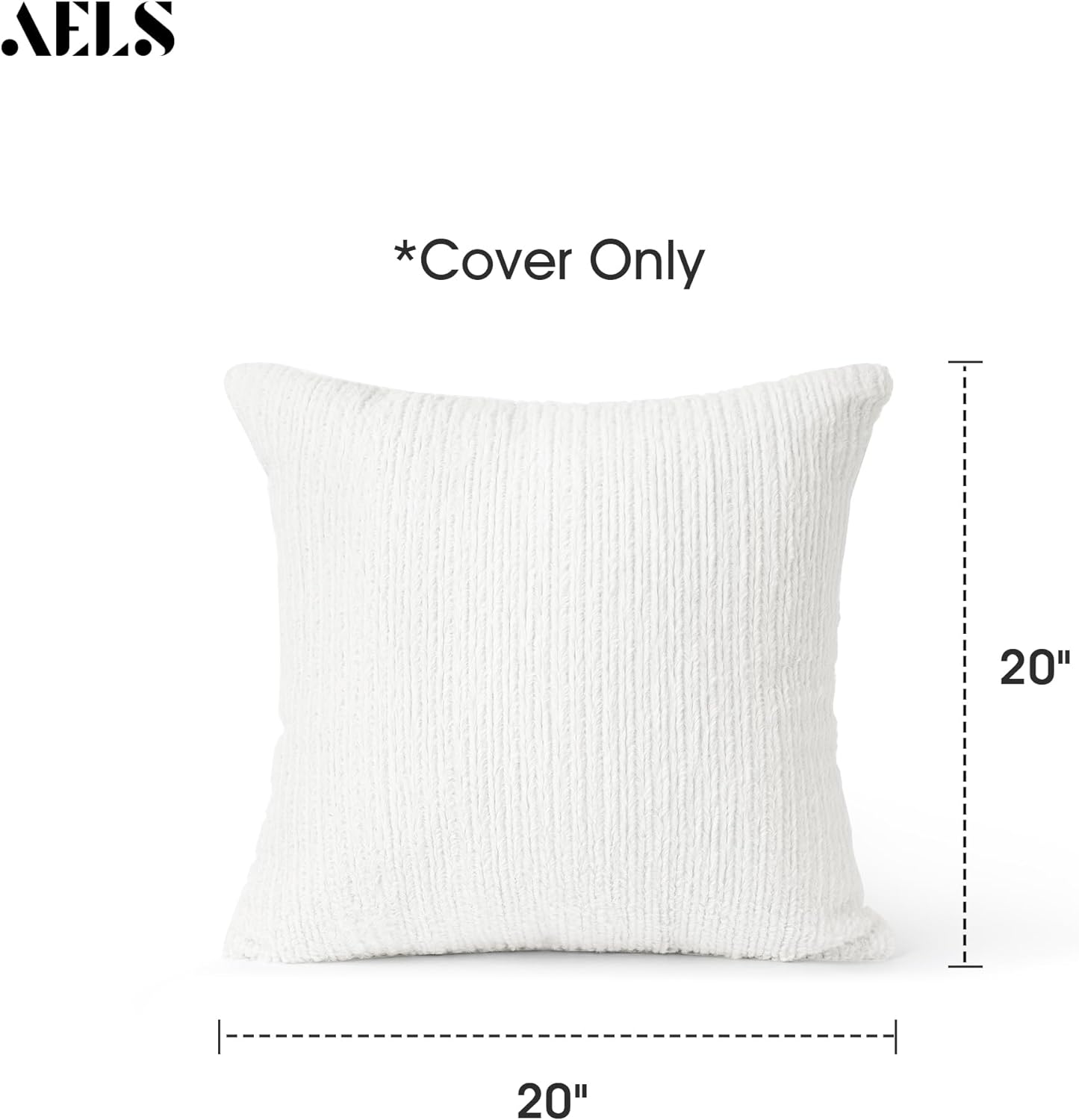 AELS 20x20 Decorative Faux Fur Striped Throw Pillow Covers, Set of 2, Accent Textured Plush Pillow Case, Modern Fuzzy Cushion Cover for Sofa Couch Living Room, Cover ONLY, White