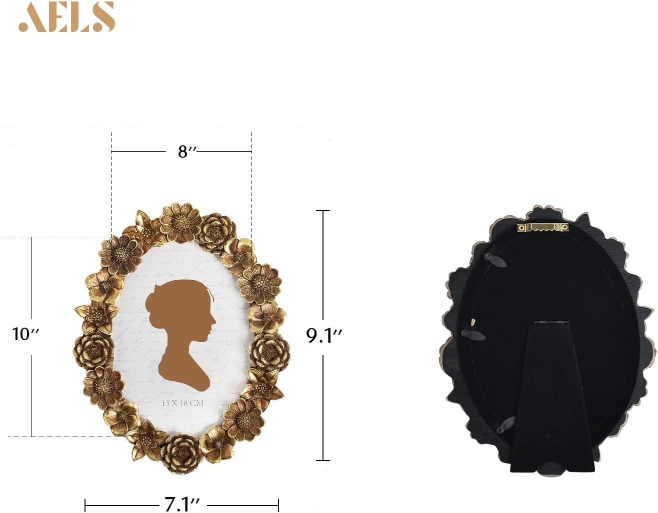 AELS 5x7 Inch Vintage Picture Frame, Elegant Antique Oval Photo Frames with Glass Front, Photo Display, Tabletop Wall Hanging, Gift Ideas, Gold Flower