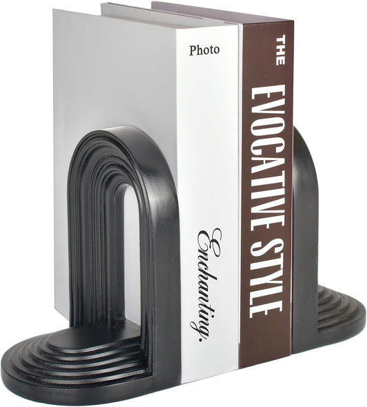 AELS Mordern Bookends , Mid Century Arch Heavy Duty Book Ends, Unique Decorative Bookend Supports for Shelves, Office Desktop Book Stand, Stopper for Books/Movies/CD,Thanksgiving, Black