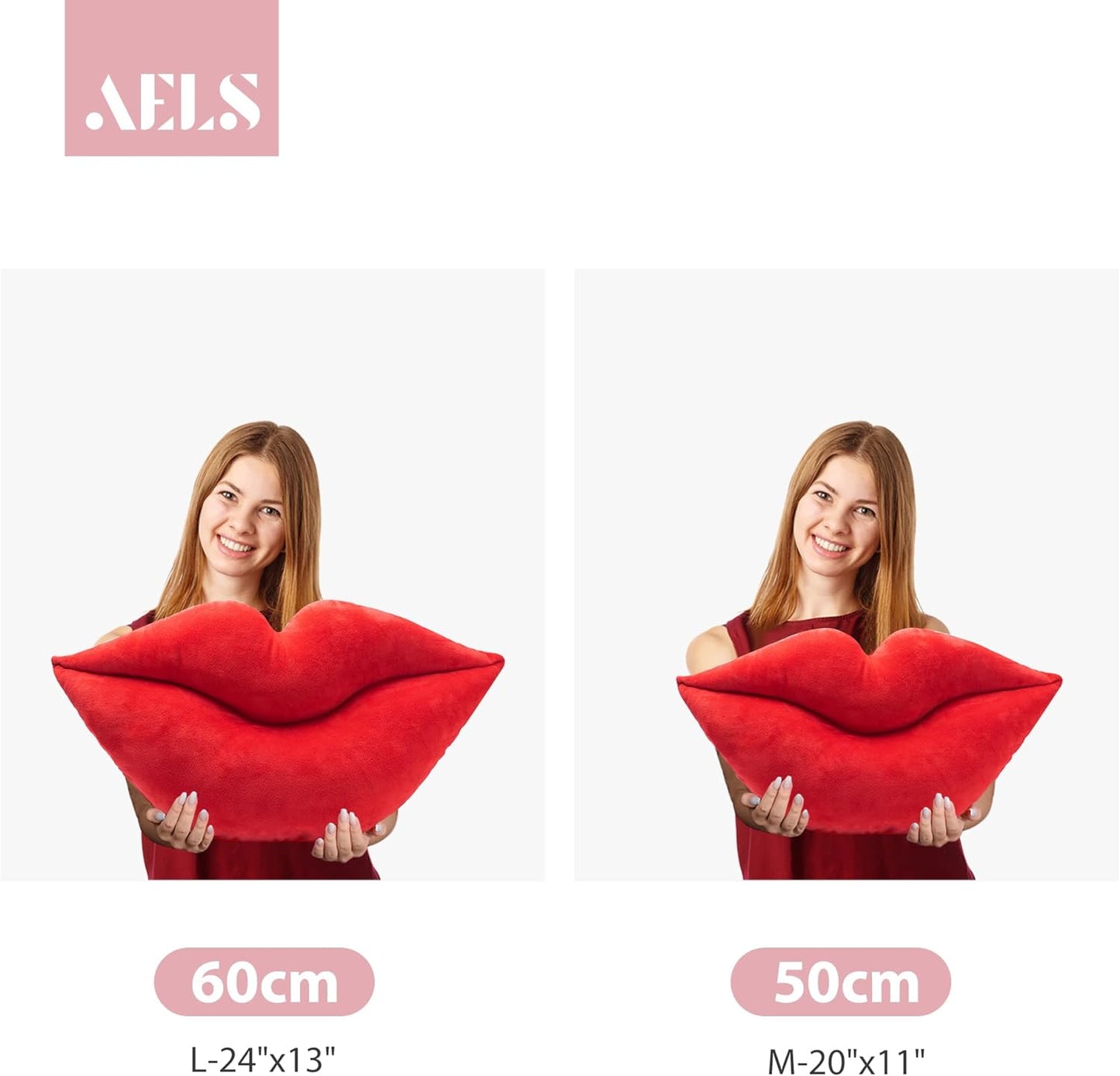 AELS 3D Large Lips Throw Pillows Smooth Soft Velvet Decorative Throw Pillows Love Pillows Cute Pillow 24 X 12 inches for Couch Sofa Bed Living Room Bedroom, Red