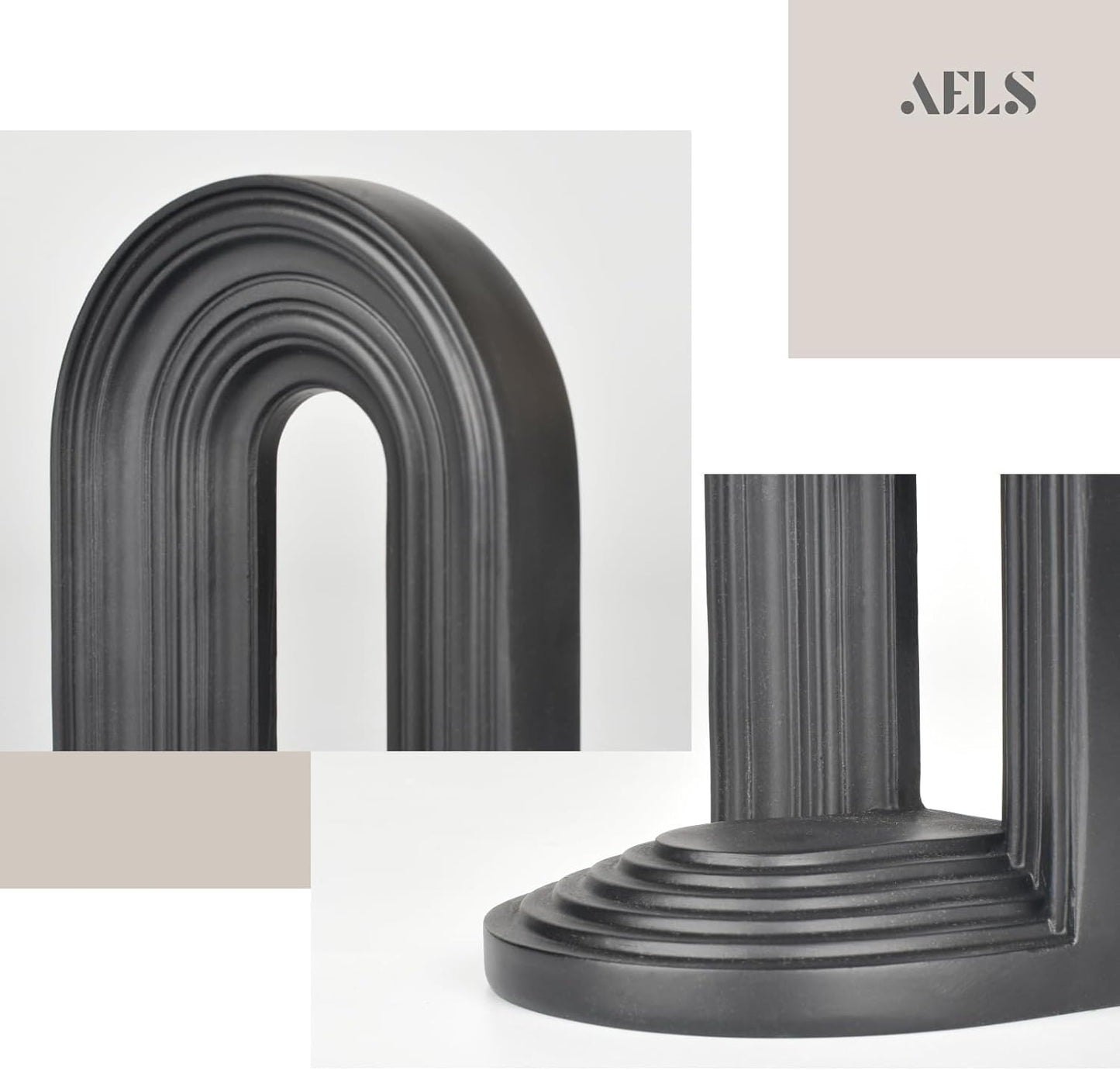 AELS Mordern Bookends , Mid Century Arch Heavy Duty Book Ends, Unique Decorative Bookend Supports for Shelves, Office Desktop Book Stand, Stopper for Books/Movies/CD,Thanksgiving, Black