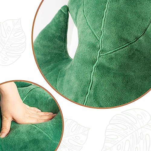 AELS Set of 2 3D Leaves Decorative Throw Pillows, 18"& 14" Monstera Deliciosa Plush Pillow Set for Plant Lovers Garden Lovers, Living Room Bedroom Nursery Decor, Light Green & Dark Green