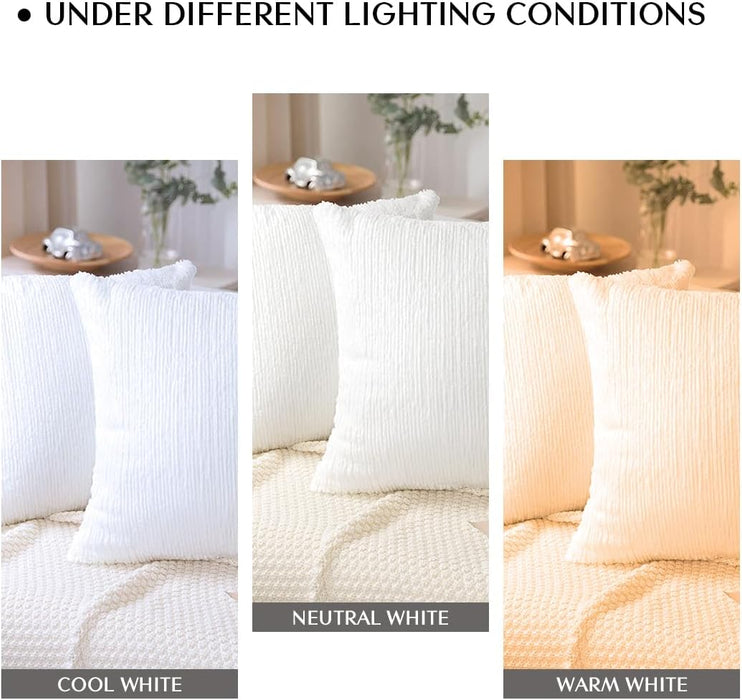 AELS 20x20 Decorative Faux Fur Striped Throw Pillow Covers, Set of 2, Accent Textured Plush Pillow Case, Modern Fuzzy Cushion Cover for Sofa Couch Living Room, Cover ONLY, White