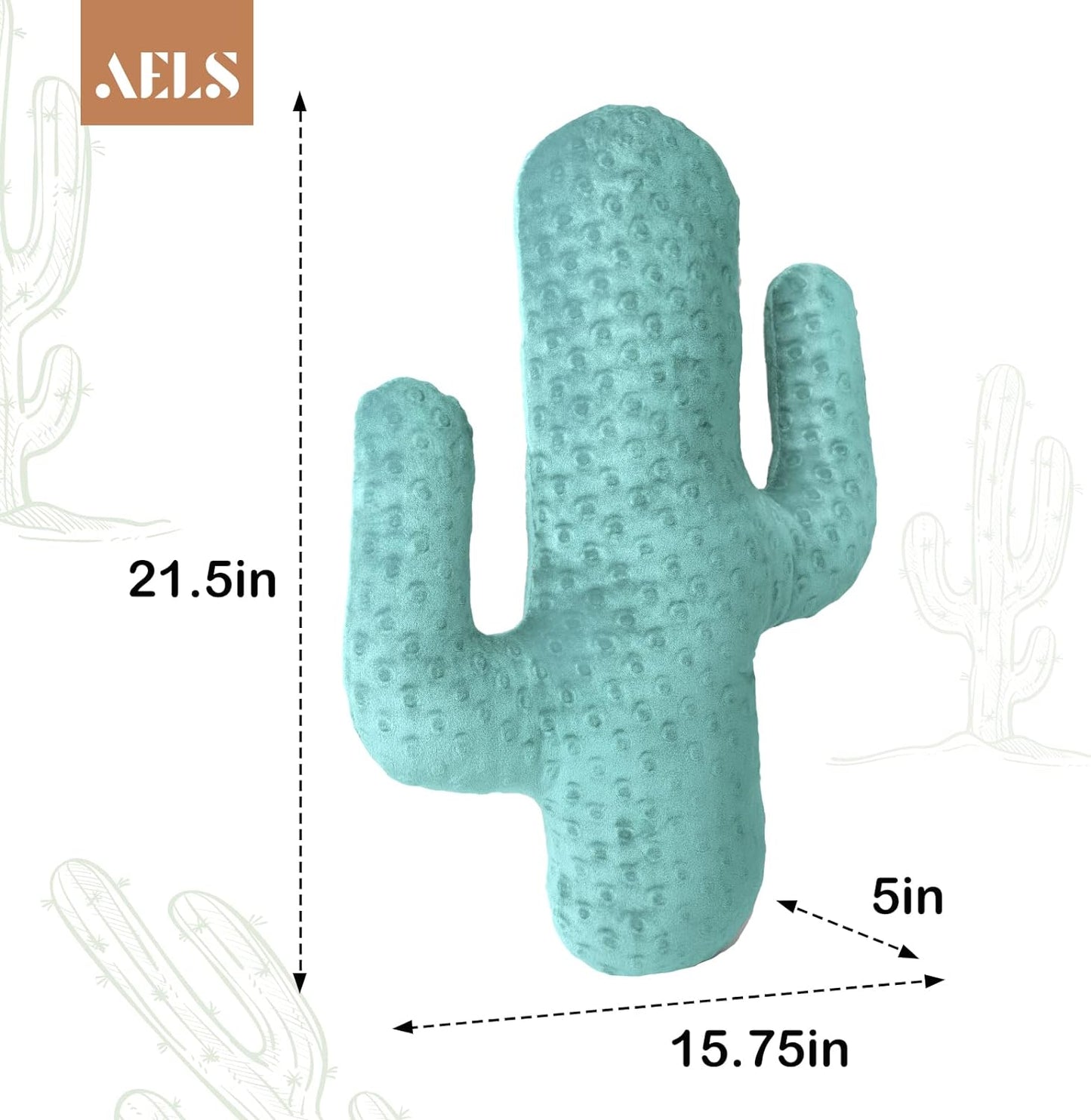 AELS 22 Inches Cactus Decorative Throw Pillow, Cute Succulent Throw Pillow, 3D Office Nap Pillow, Cactus Plush Pillow for Nursery Bedroom Room Decor, Blue Green