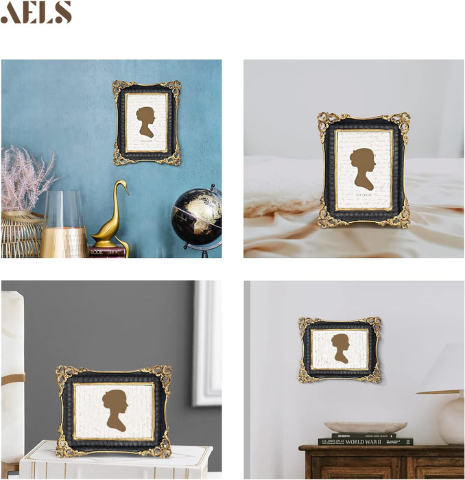 AELS 5x7 Inch Vintage Black Picture Frame, Elegant Antique Photo Frames with Glass Front, Photo Display, Tabletop Wall Hanging, Home Decor, Baroque Hollow Corner