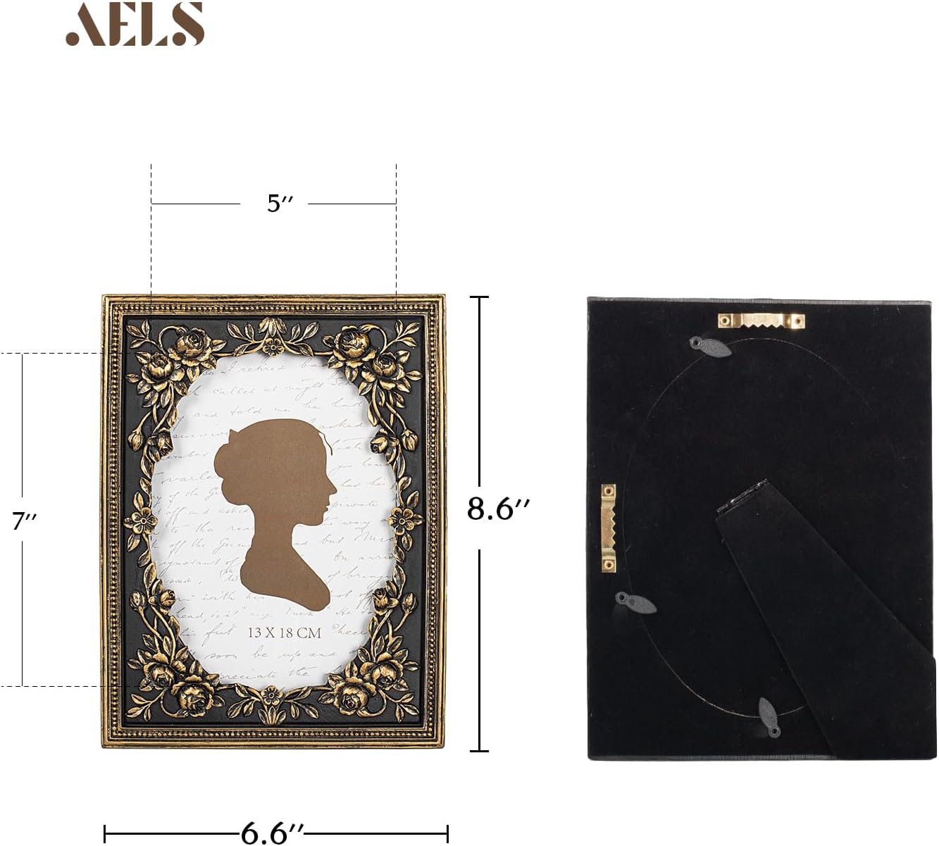 AELS 5x7 Inch Vintage Black Picture Frame, Elegant Antique Photo Frames with Glass Front, Photo Display, Tabletop Wall Hanging, Gift Ideas, Gold and Black