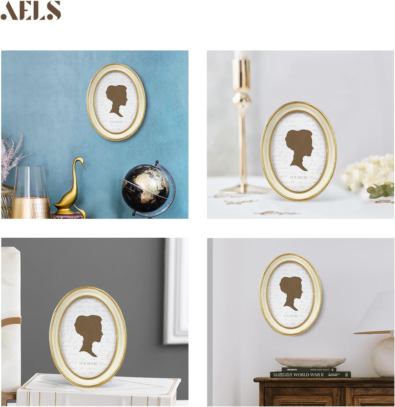 AELS 4x4 Inch Vintage Picture Frame, Elegant Antique Photo Frames with Glass Front, Photo Display, Tabletop Wall Hanging, Gift Ideas, Black Round with Gold Trim
