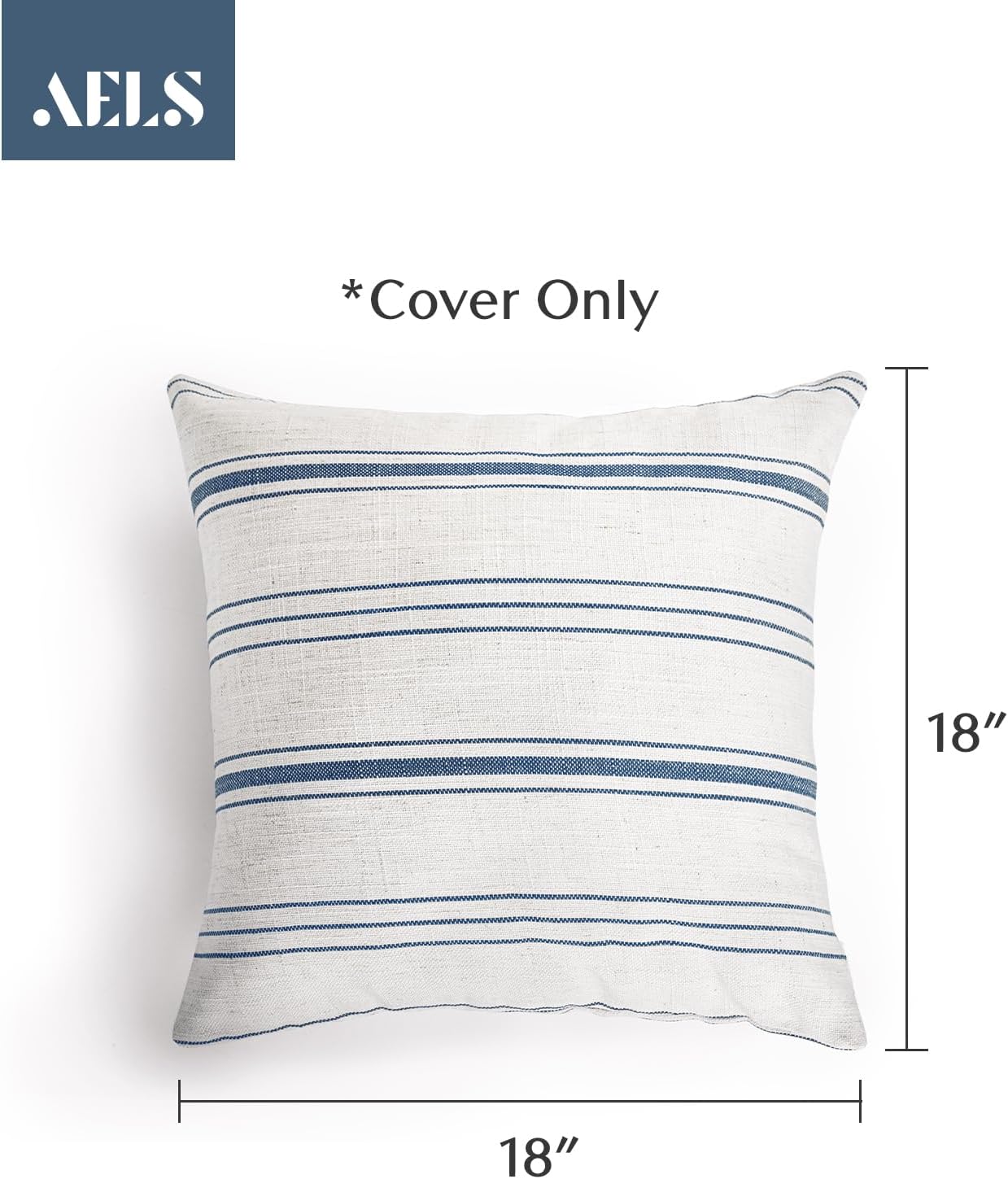 AELS 18x18 Decorative Farmhouse Throw Pillow Covers, Modern Square Pillow Case, Set of 2 Off White with Navy Blue Stripes Textured Linen Cushion Cover for Sofa Couch Living Room (Cover ONLY)