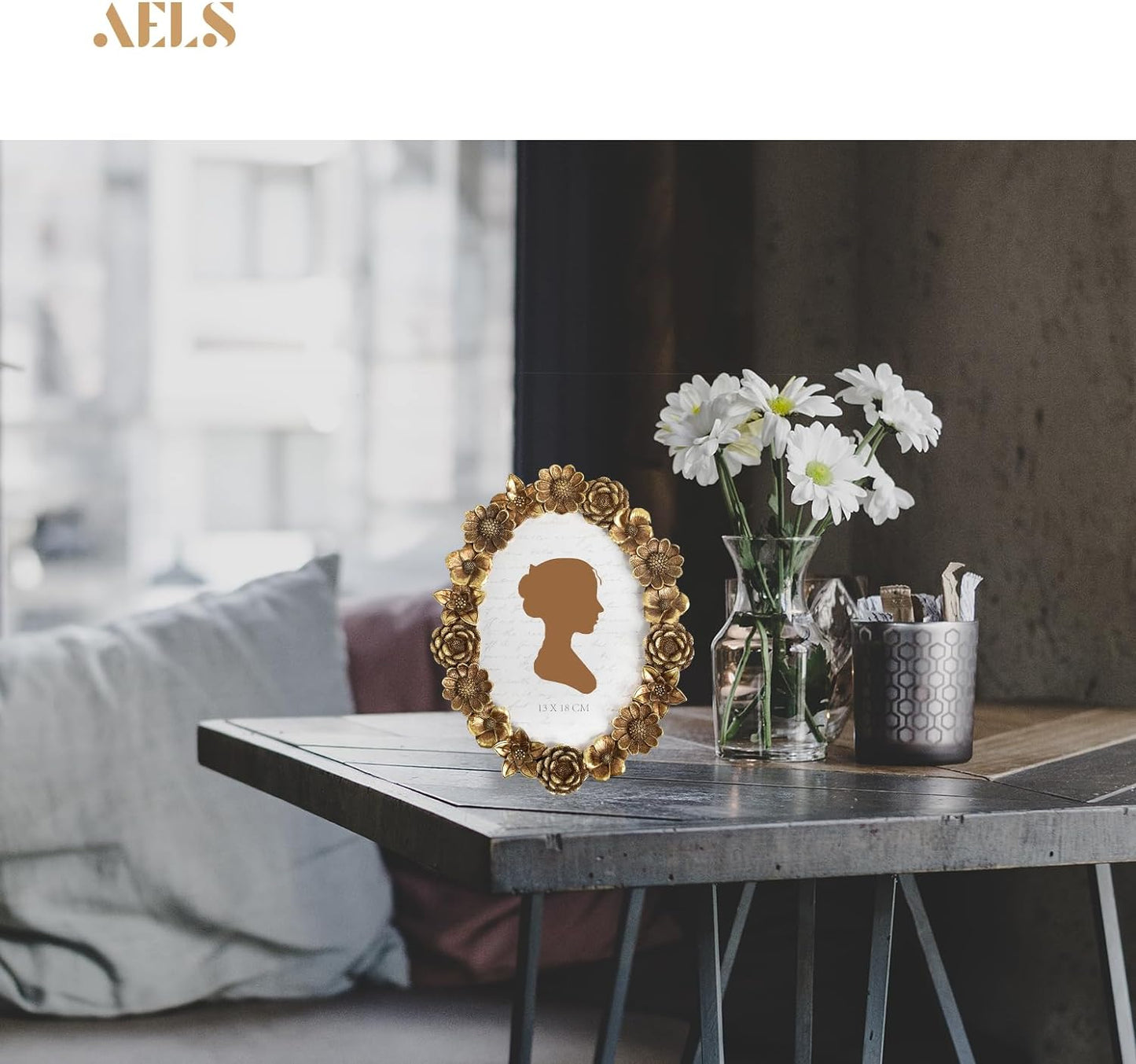 AELS 5x7 Inch Vintage Picture Frame, Elegant Antique Oval Photo Frames with Glass Front, Photo Display, Tabletop Wall Hanging, Gift Ideas, Gold Flower