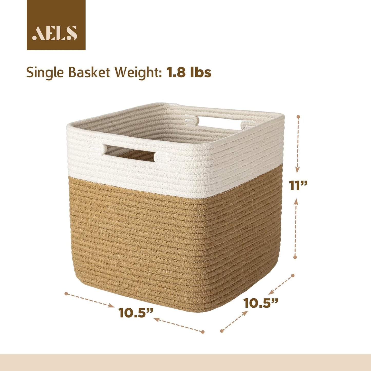 AELS Hand Woven Cotton Basket for Storage, Cube Storage Bins with Handles, Foldable Collapsible Closet Organizers and Storage, Boho Farmhouse Storage Cubes for Shelves, Beige